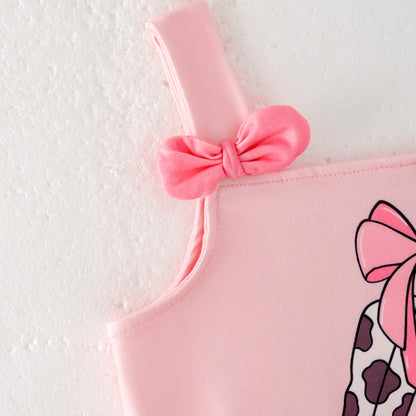 Girls Summer Pink Boots Bow Slip Top Bell Pant Set