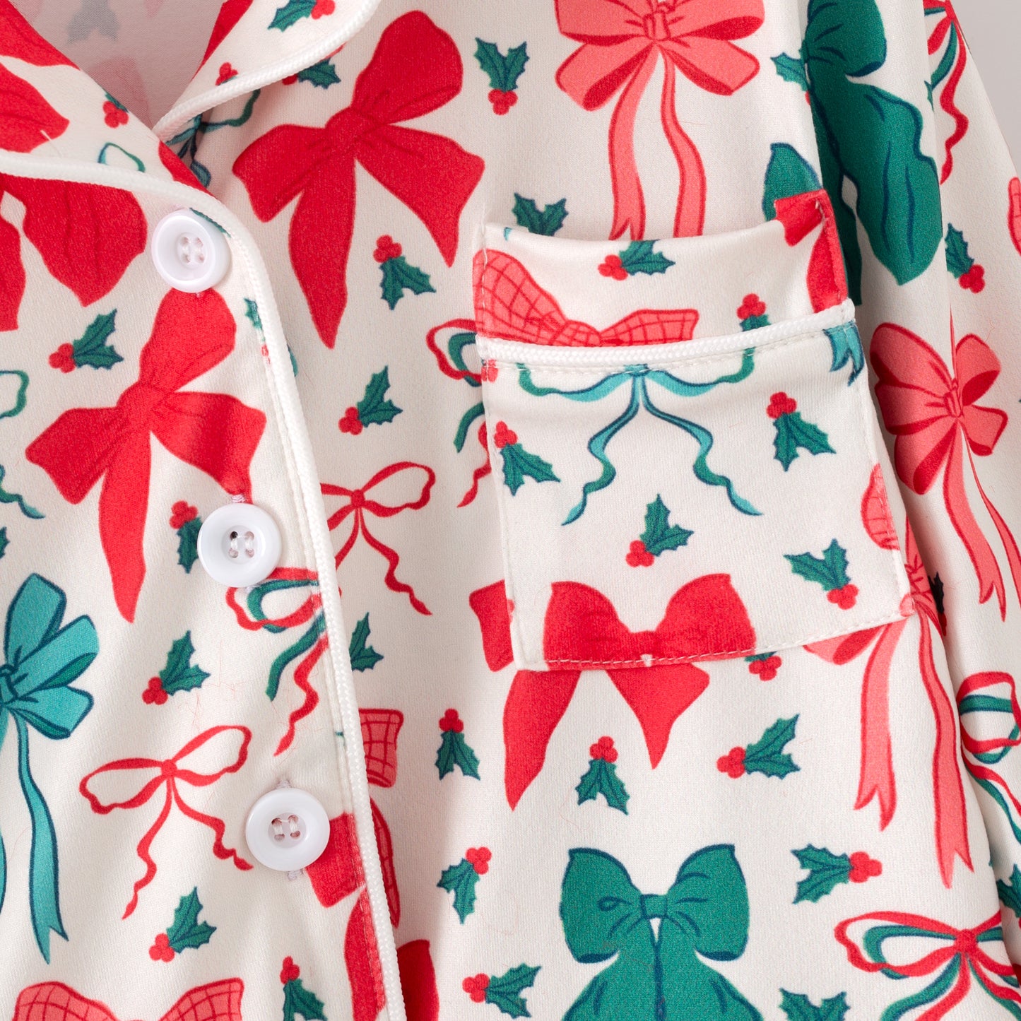 Girls Christmas Bow Red Cozy Fur Pajamas Set