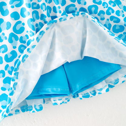 Girls Summer Blue Leopard Print Athletic Dress