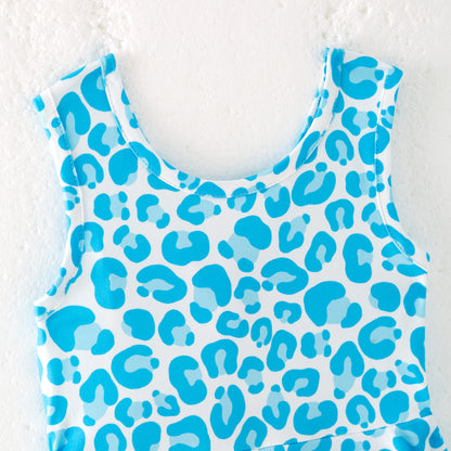 Girls Summer Blue Leopard Print Athletic Dress