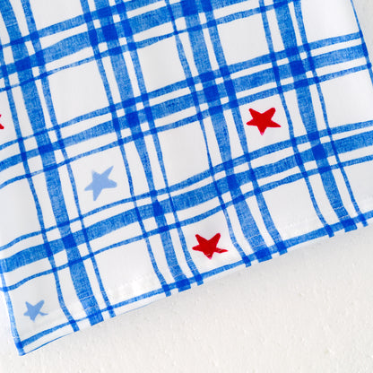 Boys Summer July 4th Patriotic Blue Plaid Polo Shirt