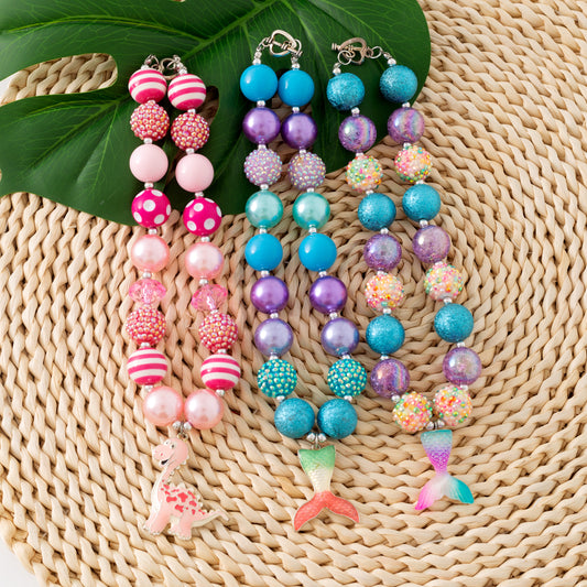 Chunky Bead Necklaces for Girls – Dino & Mermaid Charms