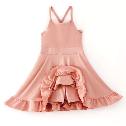 Girls Summer Outdoor Solid Color Soft Athletic Dress