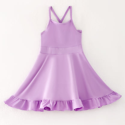 Girls Summer Outdoor Solid Color Soft Athletic Dress