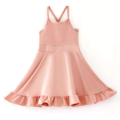 Girls Summer Outdoor Solid Color Soft Athletic Dress