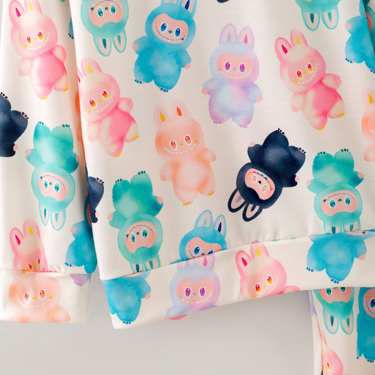 Girls Fall Winter Labubu Cartoon Short Sweatshirt Set