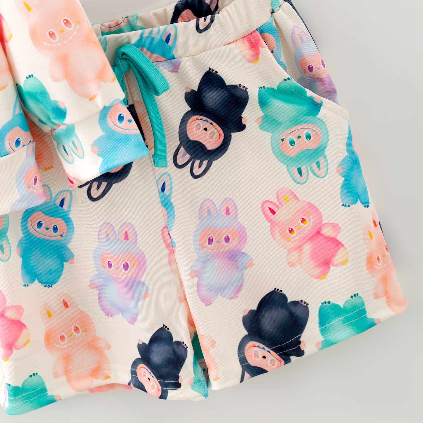 Girls Fall Winter Labubu Cartoon Short Sweatshirt Set