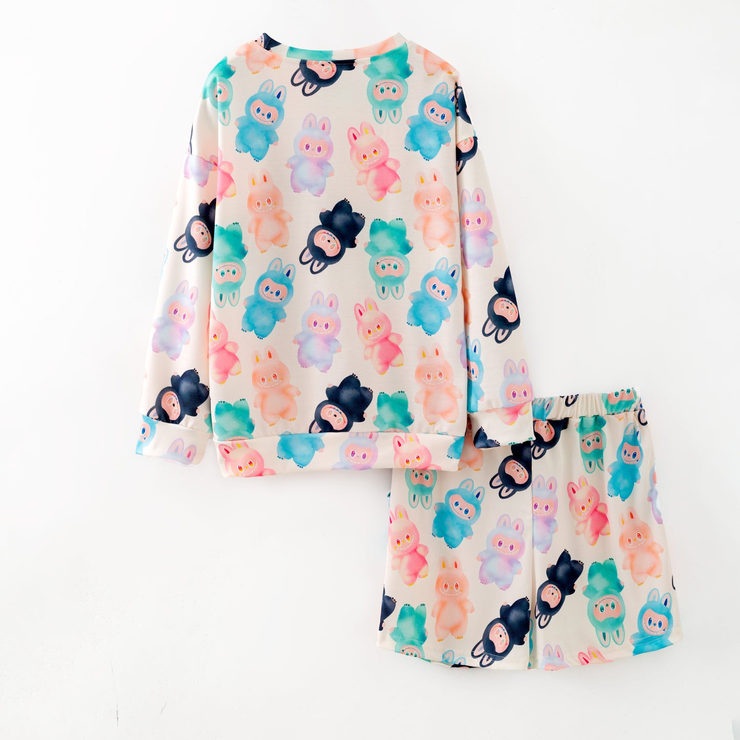 Girls Fall Winter Labubu Cartoon Short Sweatshirt Set