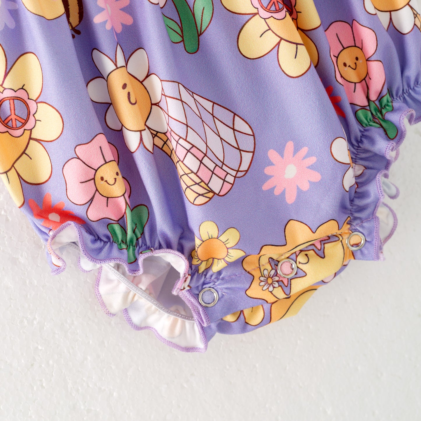 Baby Girls Summer Sunflower Purple Yellow Bubble Romper