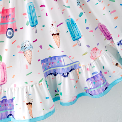 Girls' Summer Bus Popsicle Sleeveless Print Dress