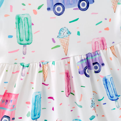 Girls' Summer Bus Popsicle Sleeveless Print Dress