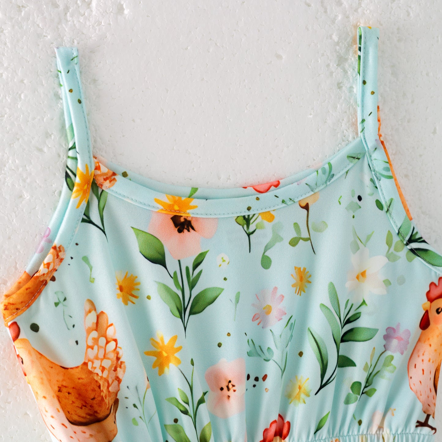 Girls Summer Farm Chick Print Ruffled Jumpsuit