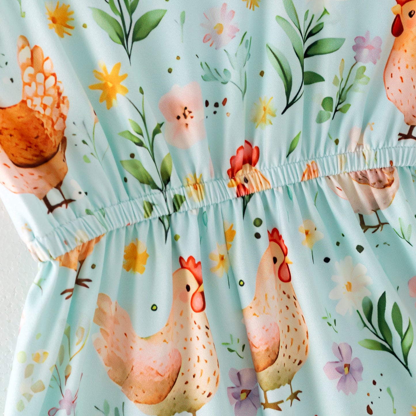 Girls Summer Farm Chick Print Ruffled Jumpsuit