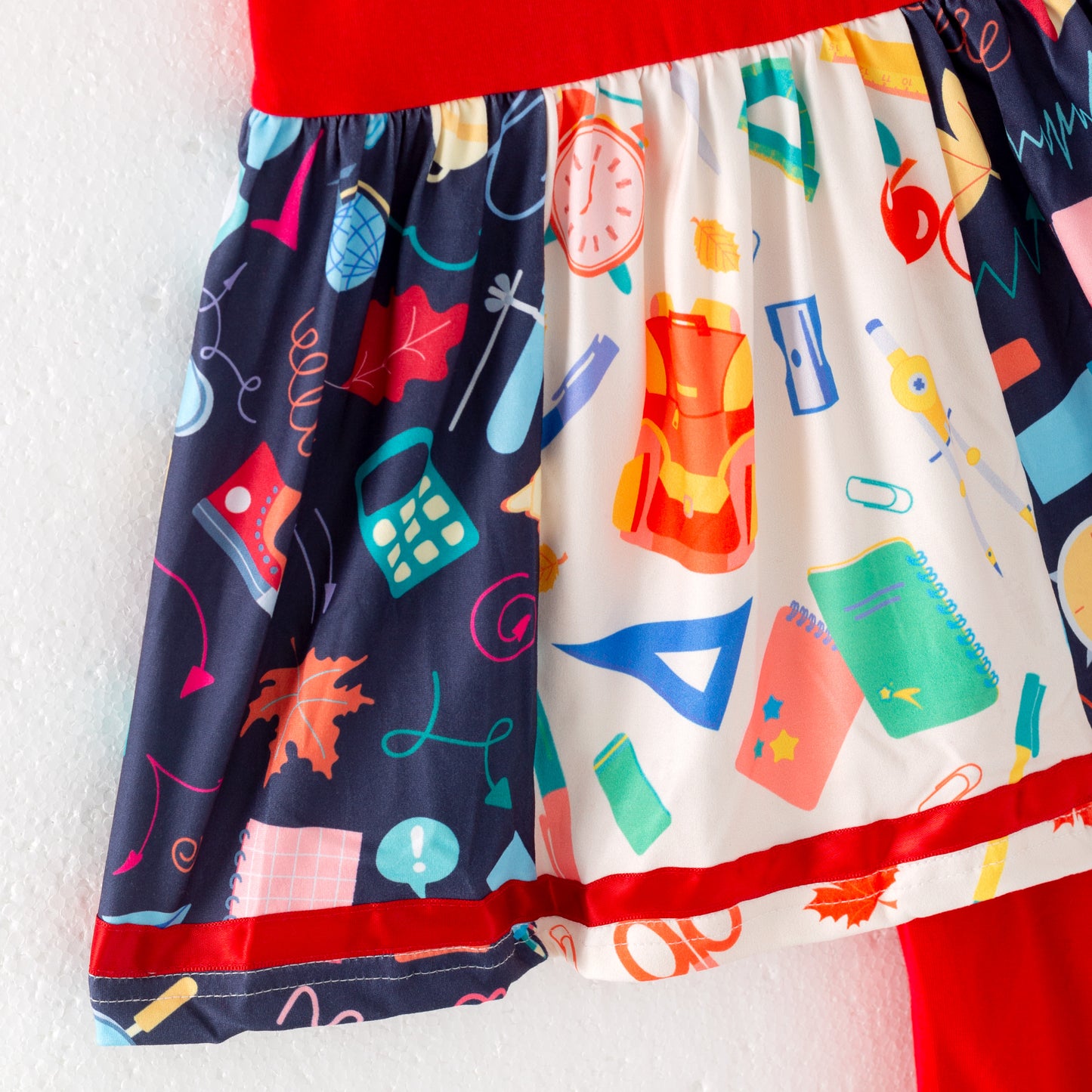 Girls' Summer Back To School Print Patchwork Short Set