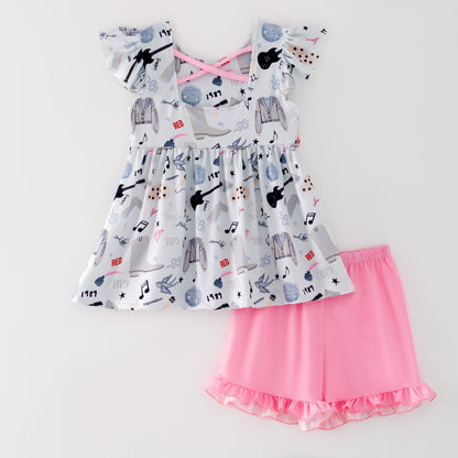 Girls Summer Music Song Fashion Print Short Set