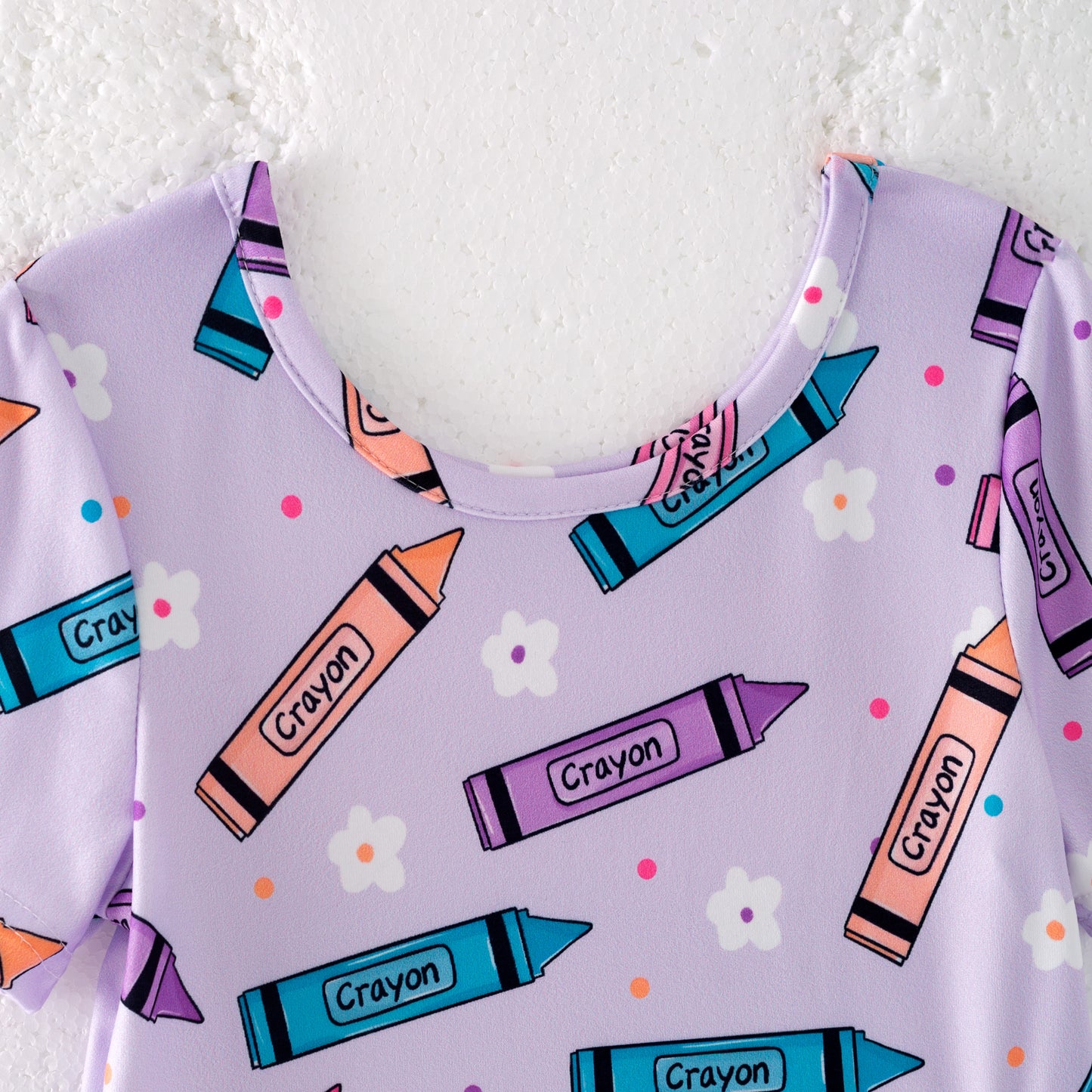 Girls Back To School Purple Crayon Twirl Dress