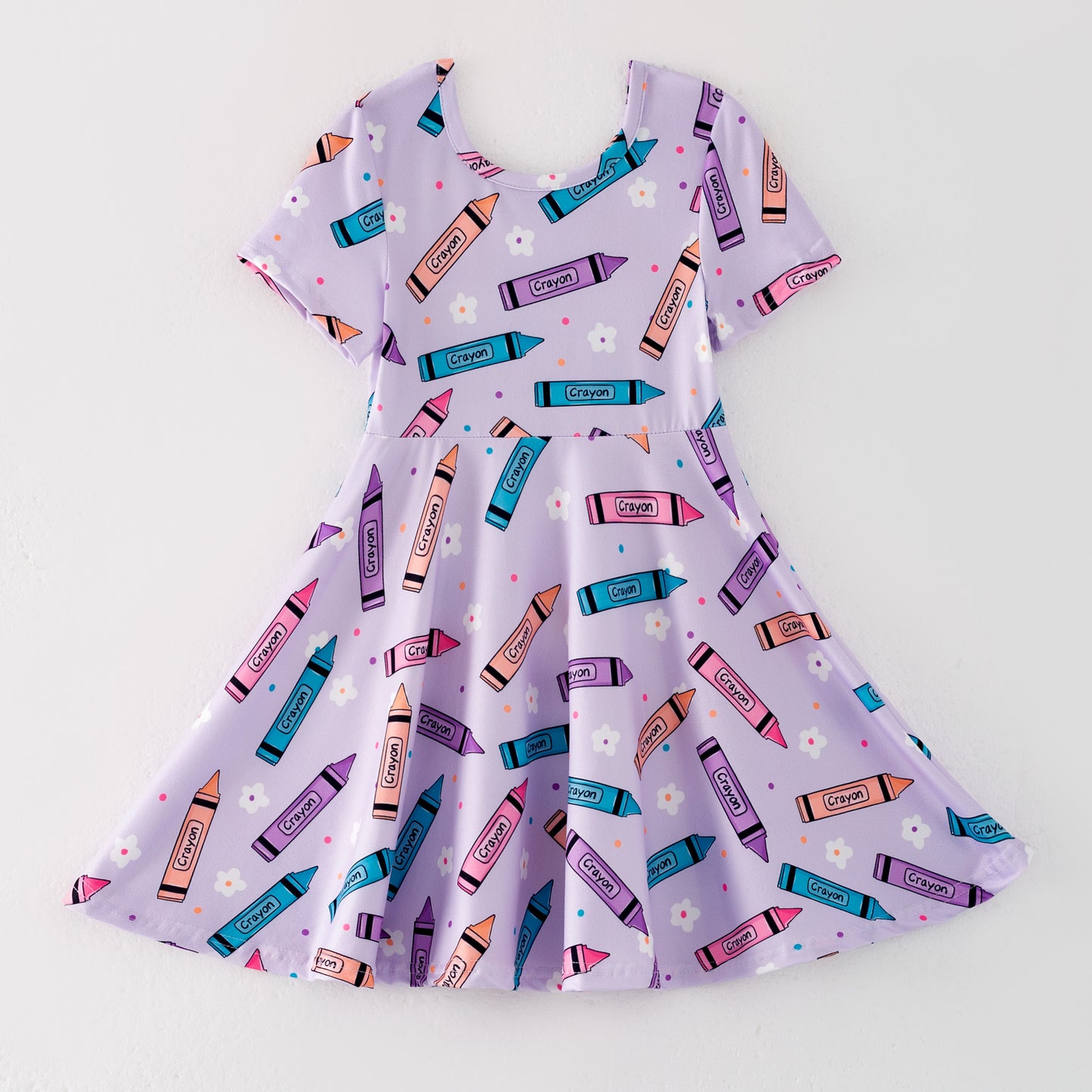 Girls Back To School Purple Crayon Twirl Dress