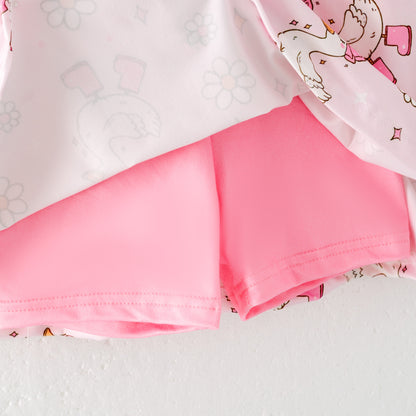 Girls Summer Silly Goose Print Athletic Fashion Soft Dress