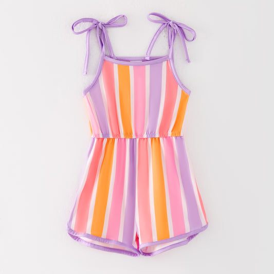 Girls Summer Pink Orange Purle Stripes Slip Jumpsuit