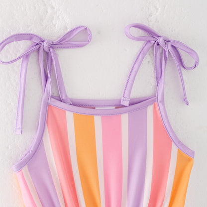 Girls Summer Pink Orange Purle Stripes Slip Jumpsuit