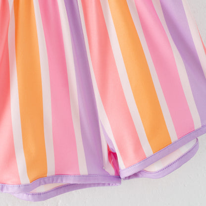 Girls Summer Pink Orange Purle Stripes Slip Jumpsuit