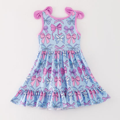 Siblings Girls Summer Pink Blue Bow Matching Clothes