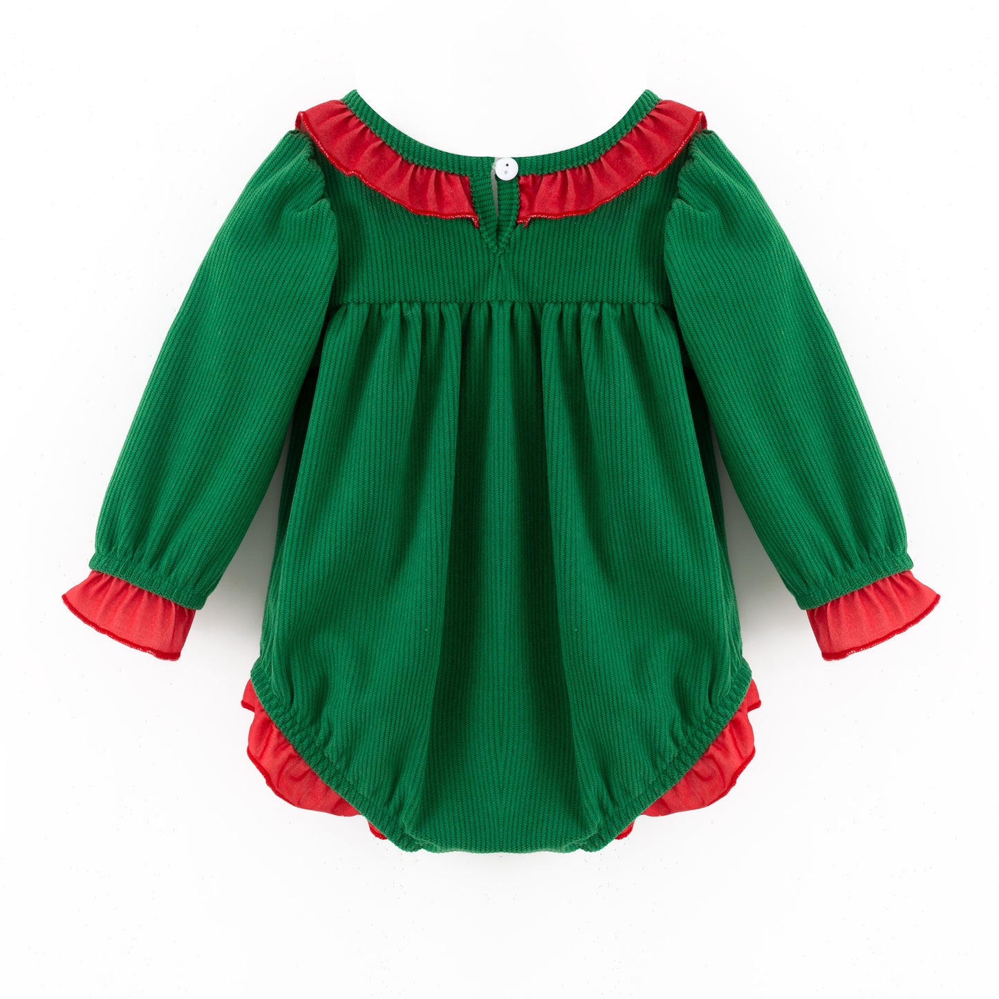Kids Christmas Green Corduroy Sibling Set with Peppermint Embroidery