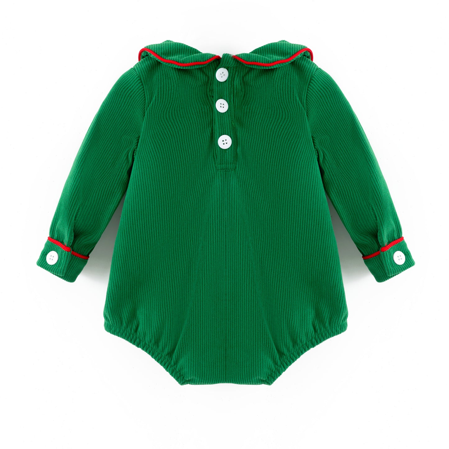Kids Christmas Green Corduroy Sibling Set with Peppermint Embroidery