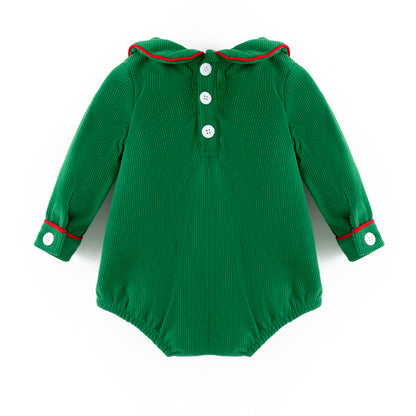 Kids Christmas Green Corduroy Sibling Set with Peppermint Embroidery