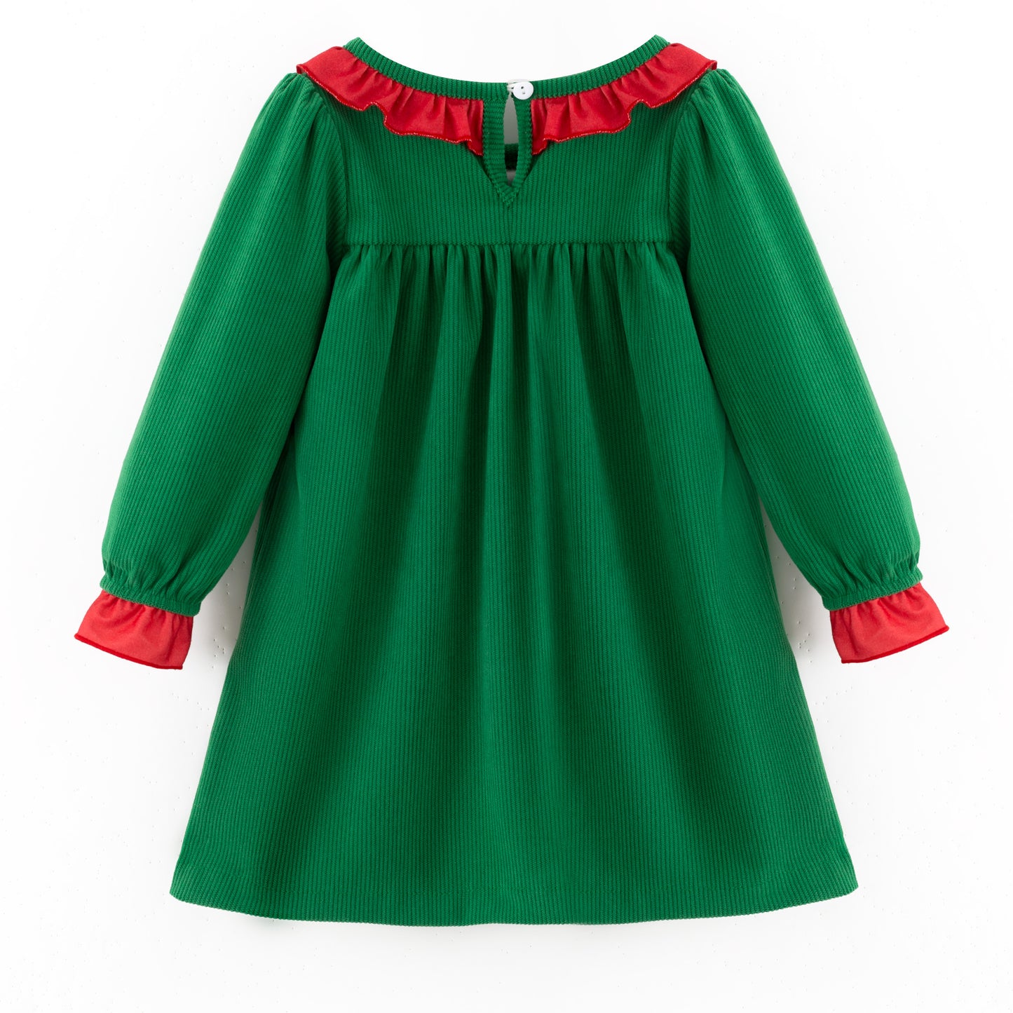 Kids Christmas Green Corduroy Sibling Set with Peppermint Embroidery