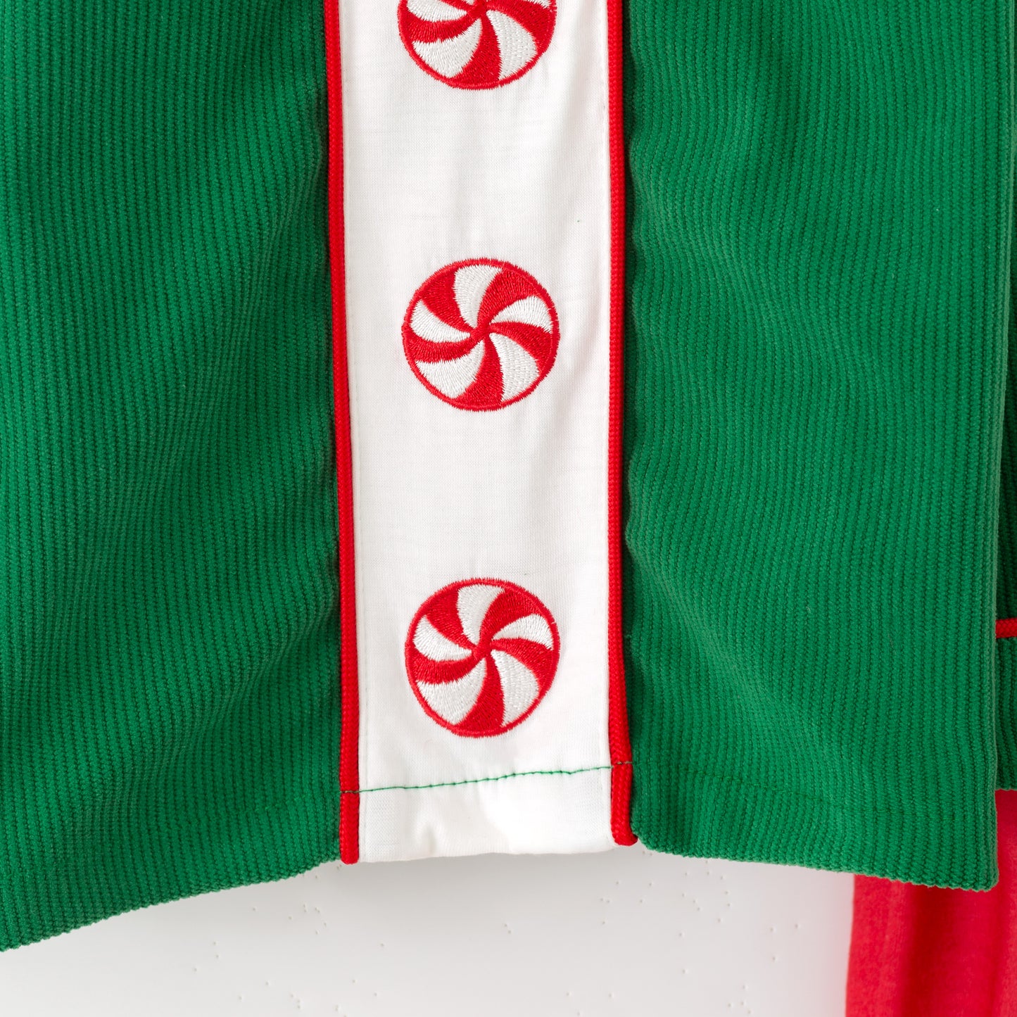 Kids Christmas Green Corduroy Sibling Set with Peppermint Embroidery