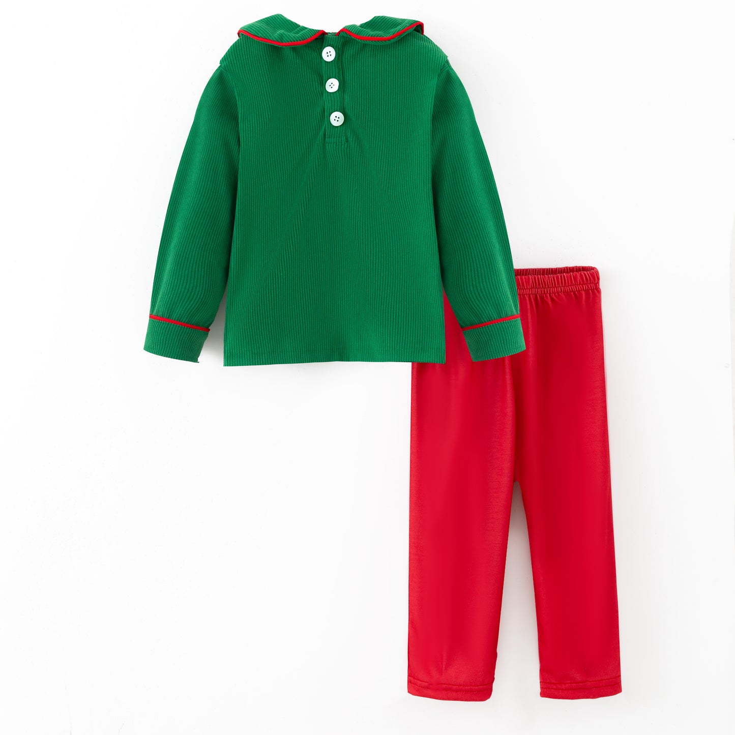 Kids Christmas Green Corduroy Sibling Set with Peppermint Embroidery