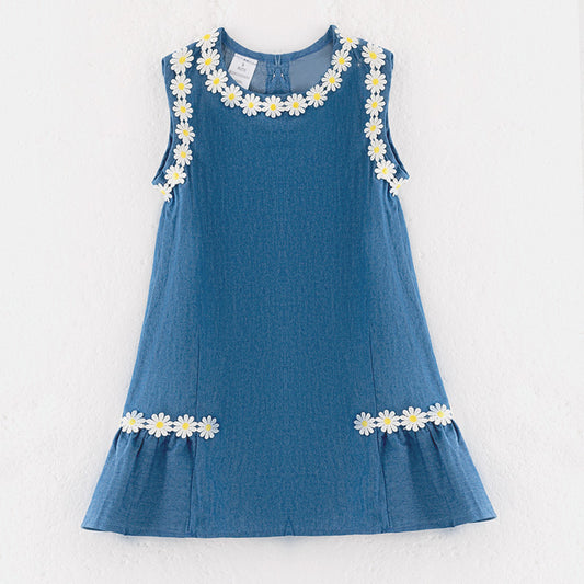 Girls Summer Daisy Blue Cute Dress