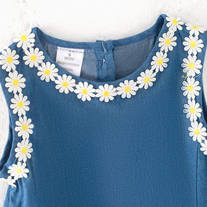 Girls Summer Daisy Blue Cute Dress