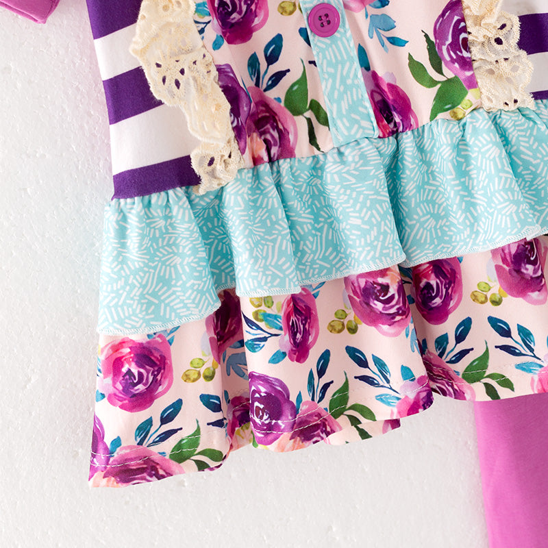 Girls Summer Floral Lace Ruffled Short Set