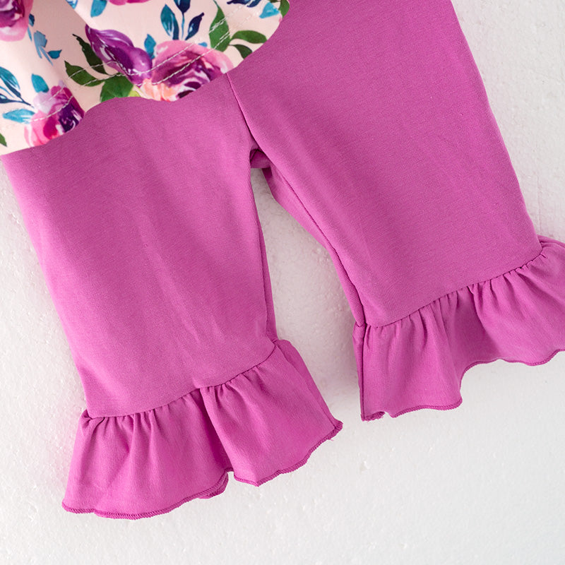 Girls Summer Floral Lace Ruffled Short Set
