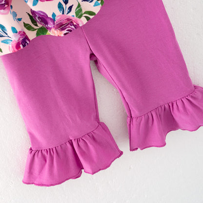 Girls Summer Floral Lace Ruffled Short Set