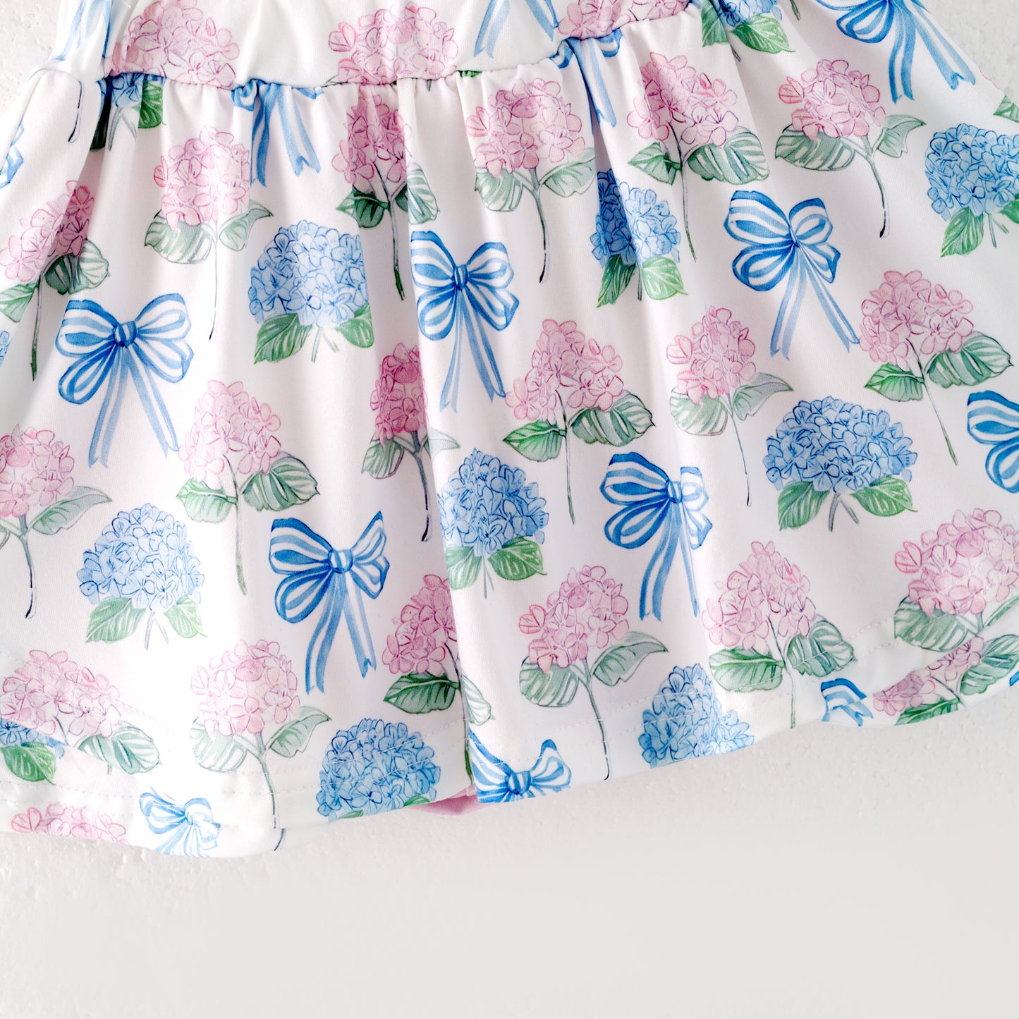 Girls Summer Pink Blue Flower Print Athletic Skirt Set