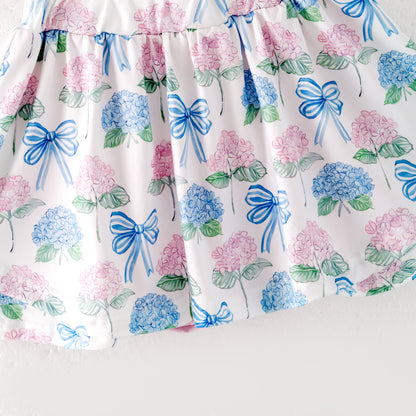 Girls Summer Pink Blue Flower Print Athletic Skirt Set
