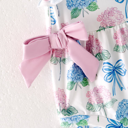 Baby Girls Pink Blue Bow Flower Print Bubbles Romper