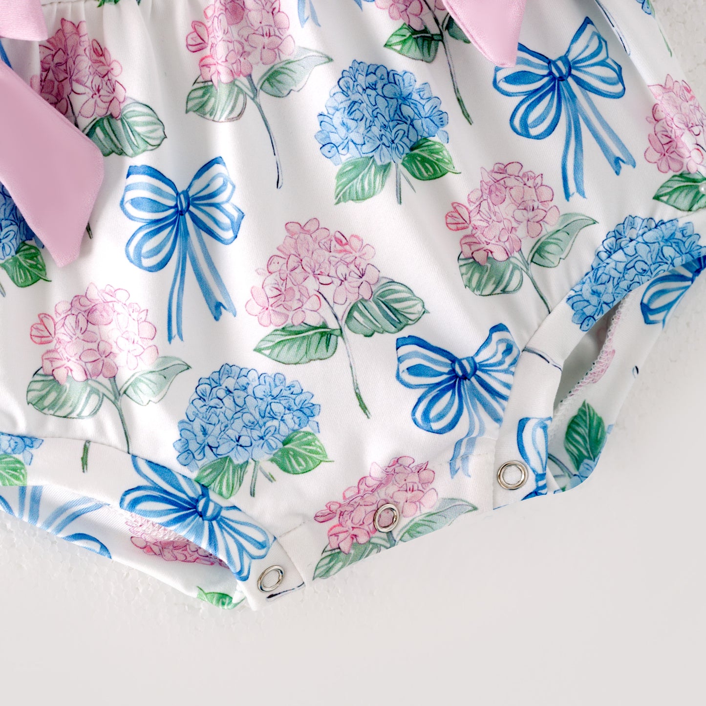 Baby Girls Pink Blue Bow Flower Print Bubbles Romper