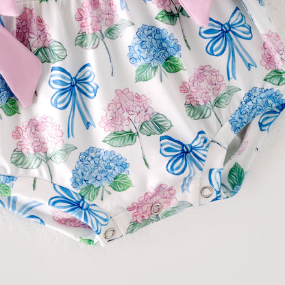 Baby Girls Pink Blue Bow Flower Print Bubbles Romper