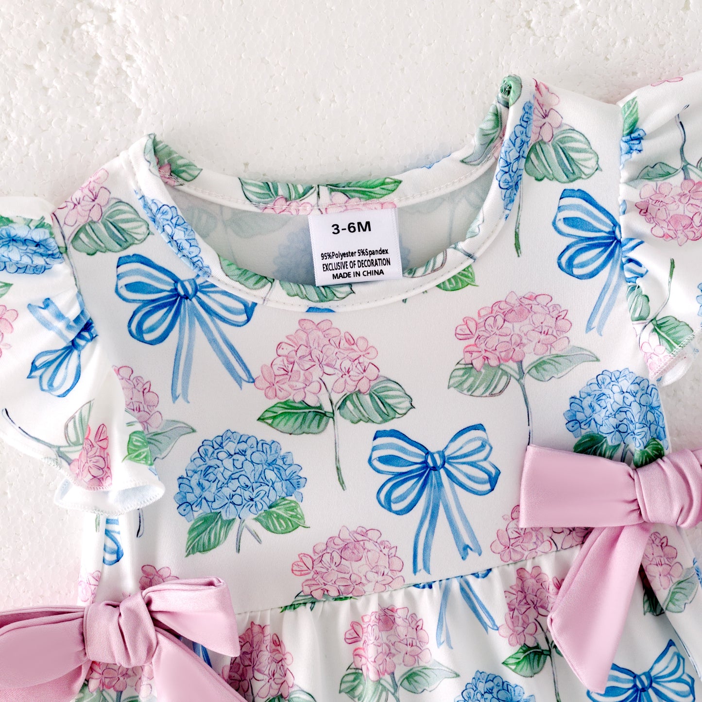 Baby Girls Pink Blue Bow Flower Print Bubbles Romper
