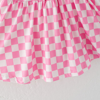 Girls Summer Muti-Colors Plaid Athletic Skirt Set