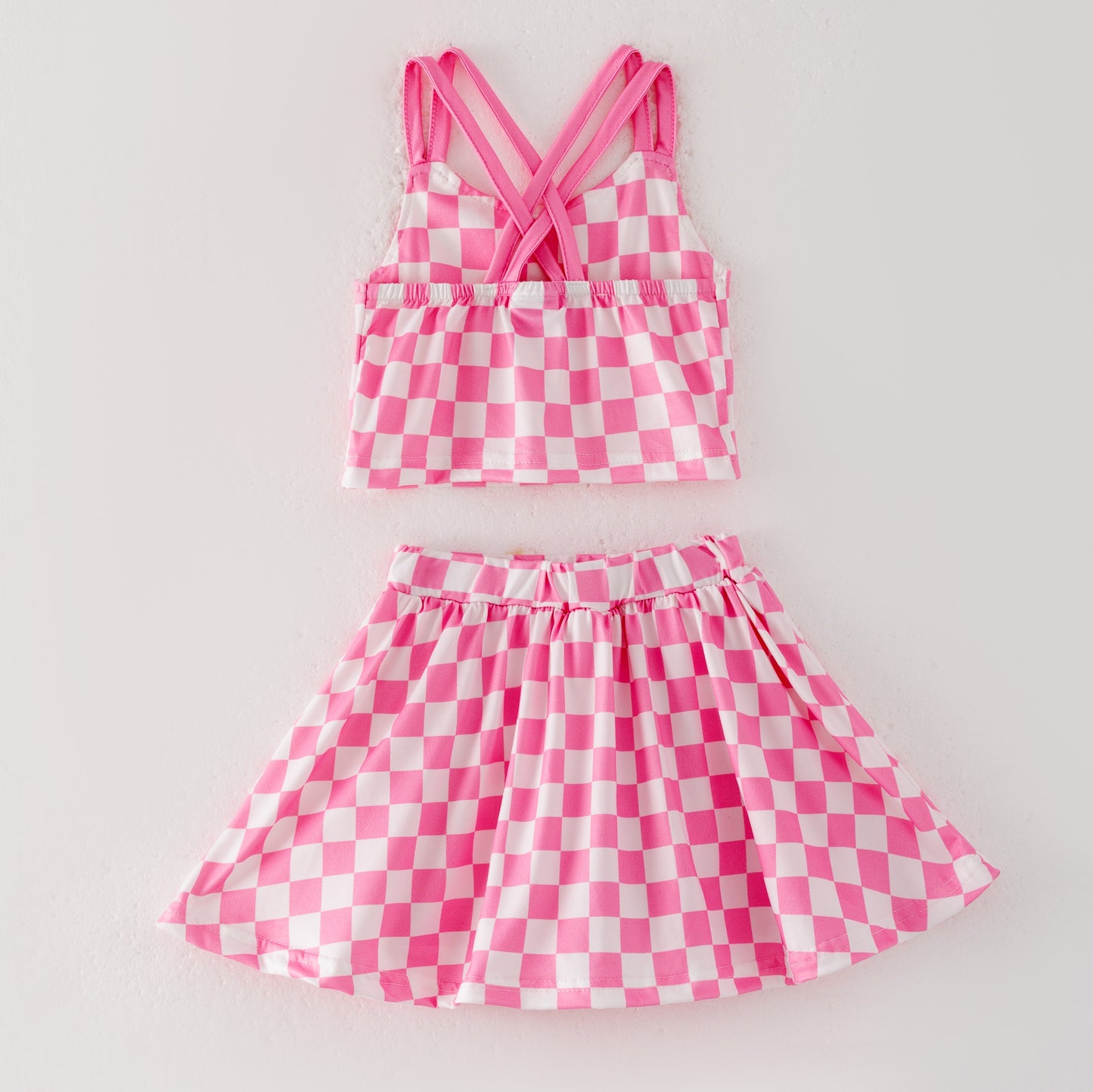 Girls Summer Muti-Colors Plaid Athletic Skirt Set