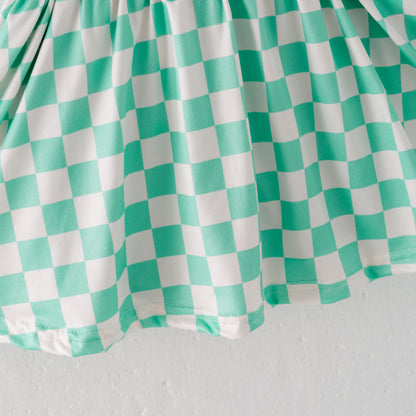 Girls Summer Muti-Colors Plaid Athletic Skirt Set