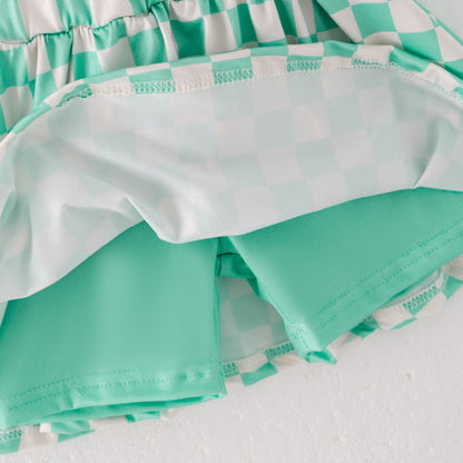 Girls Summer Muti-Colors Plaid Athletic Skirt Set