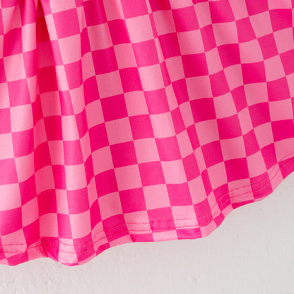 Girls Summer Muti-Colors Plaid Athletic Skirt Set