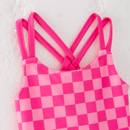 Girls Summer Muti-Colors Plaid Athletic Skirt Set