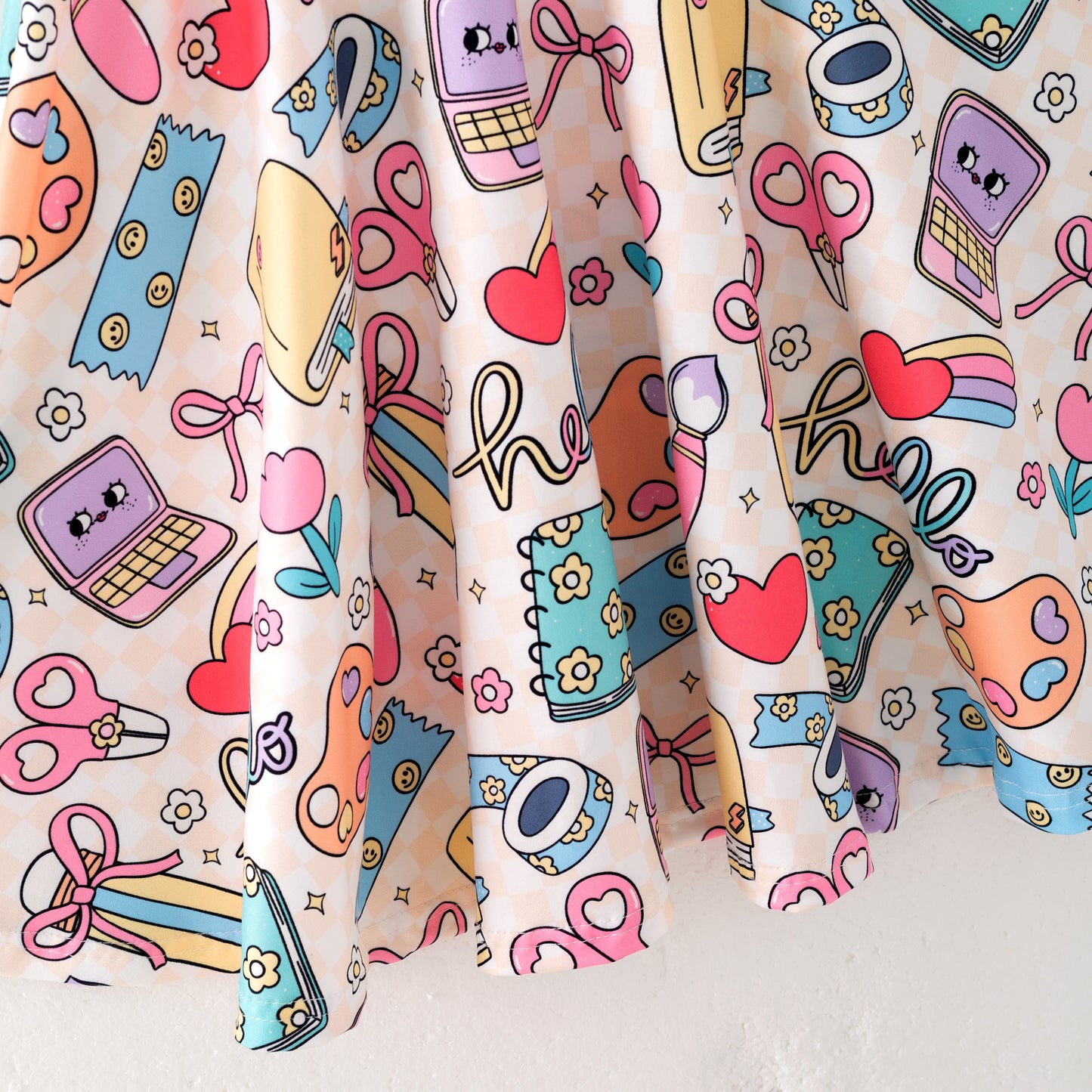 Girls Summer Back To School Print Cute Soft Twirl Dress